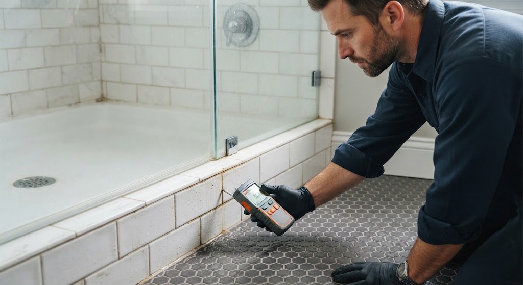 Shower leak detection Teaneck NJ mapping moisture behind bathroom tile